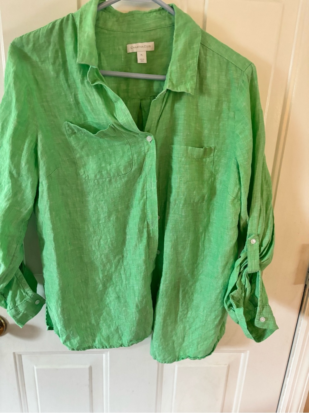 Charter Club Bright Green Linen Button-Down Shirt